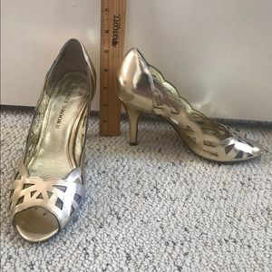 Gold Peep Toe Heels